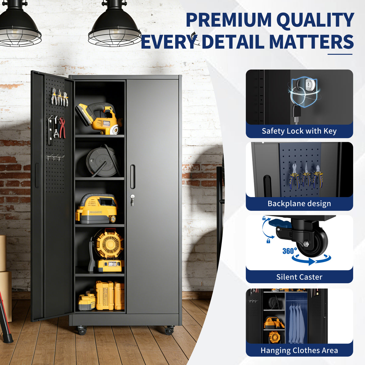 71 inch rolling steel storage locker, black