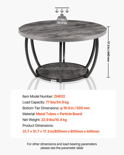Round 2-tier coffee table, charcoal gray
