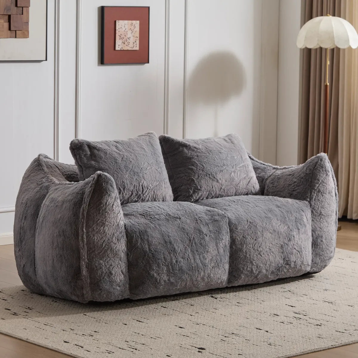 Giant Fluffy Bean Bag Couch – Oversized Loveseat Lounger for Adults
