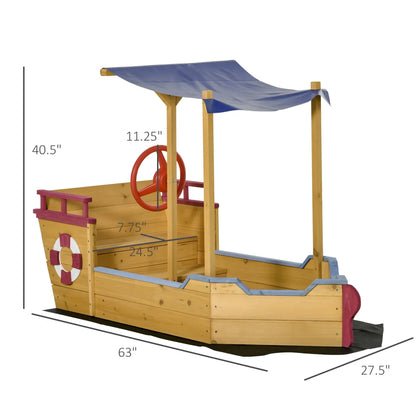 Kids Wooden Sandbox with Canopy Bench Seat, Orange