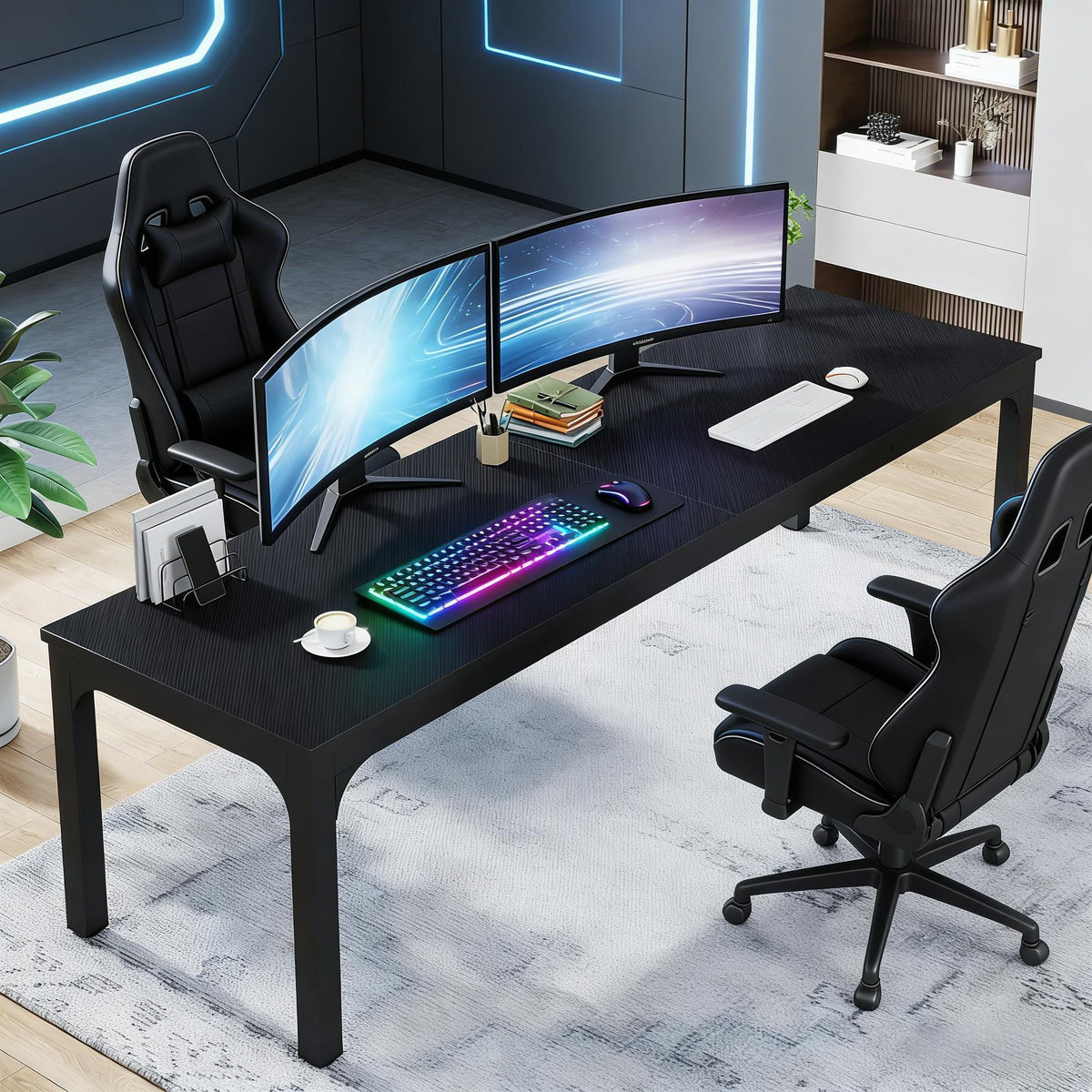 Dual person rectangle office desk, black