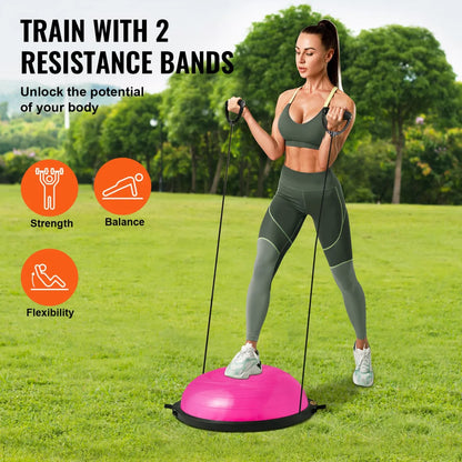 26" Half Exercise Ball Balance Trainer – Heavy-Duty Stability Dome with Resistance Bands