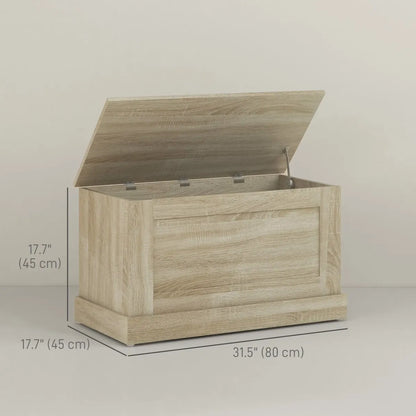 31.5" Wooden Storage Trunk Chest with Safety Hinge, Natural