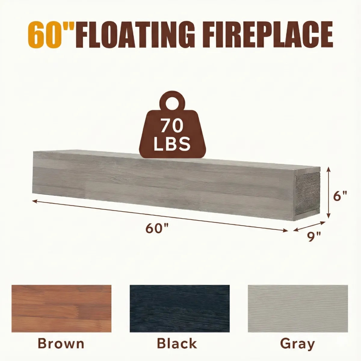 60" Rustic Wood Fireplace Mantel, Floating Wall Shelf – view 2