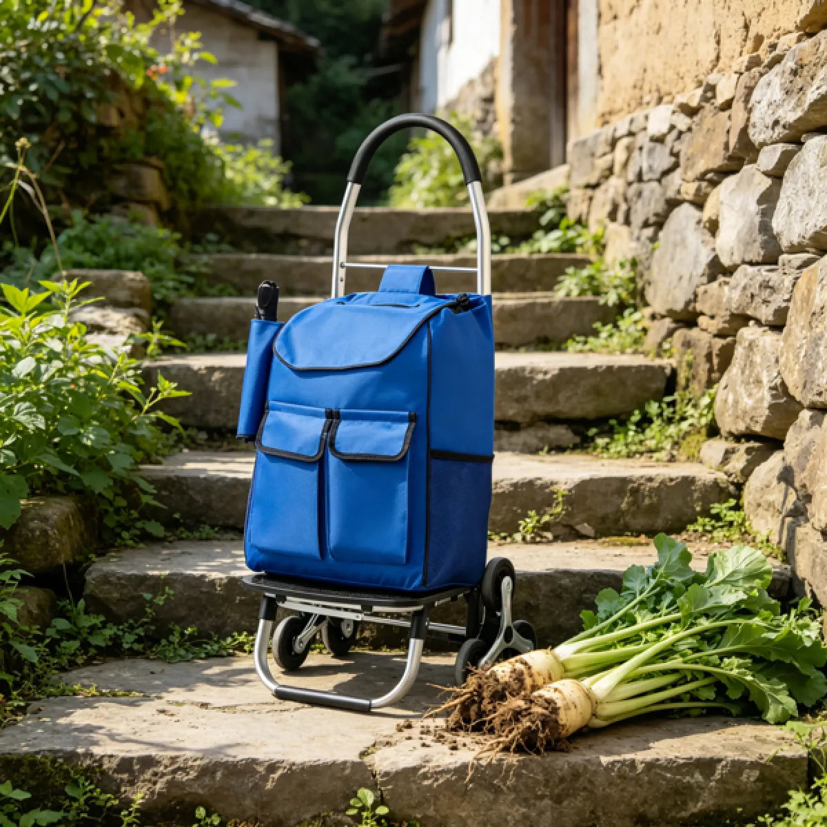 Folding Stair Climbing Shopping Trolley, 6-Wheel Grocery Cart with Oxford Bag, Blue