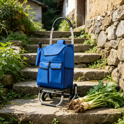 Folding Stair Climbing Shopping Trolley, 6-Wheel Grocery Cart with Oxford Bag, Blue