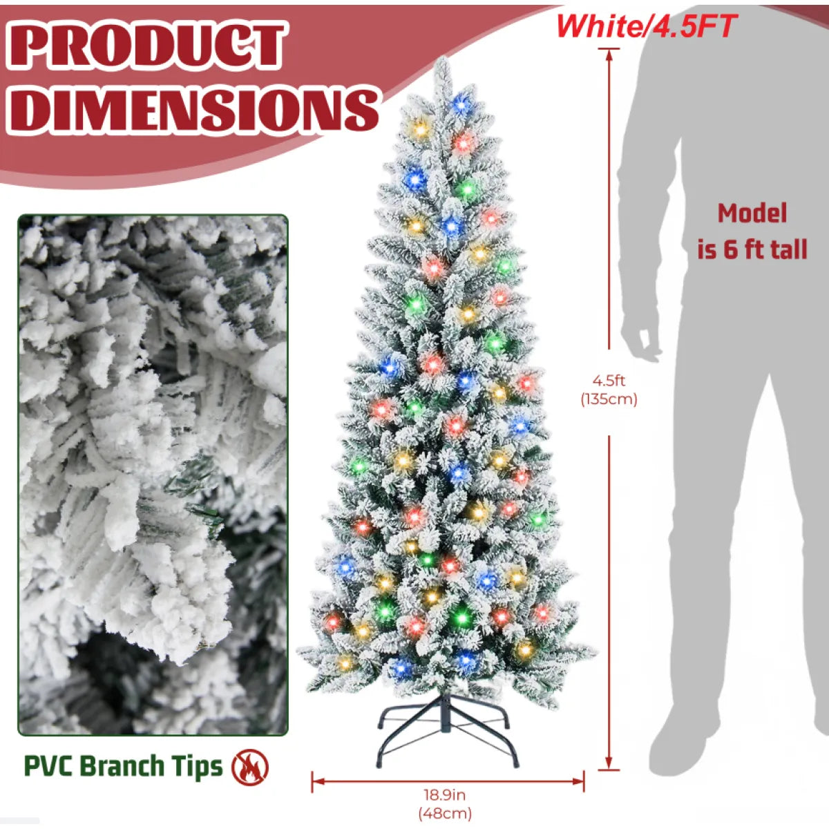 Flocked Pre-Lit Pencil Christmas Tree with Twinkling LEDs