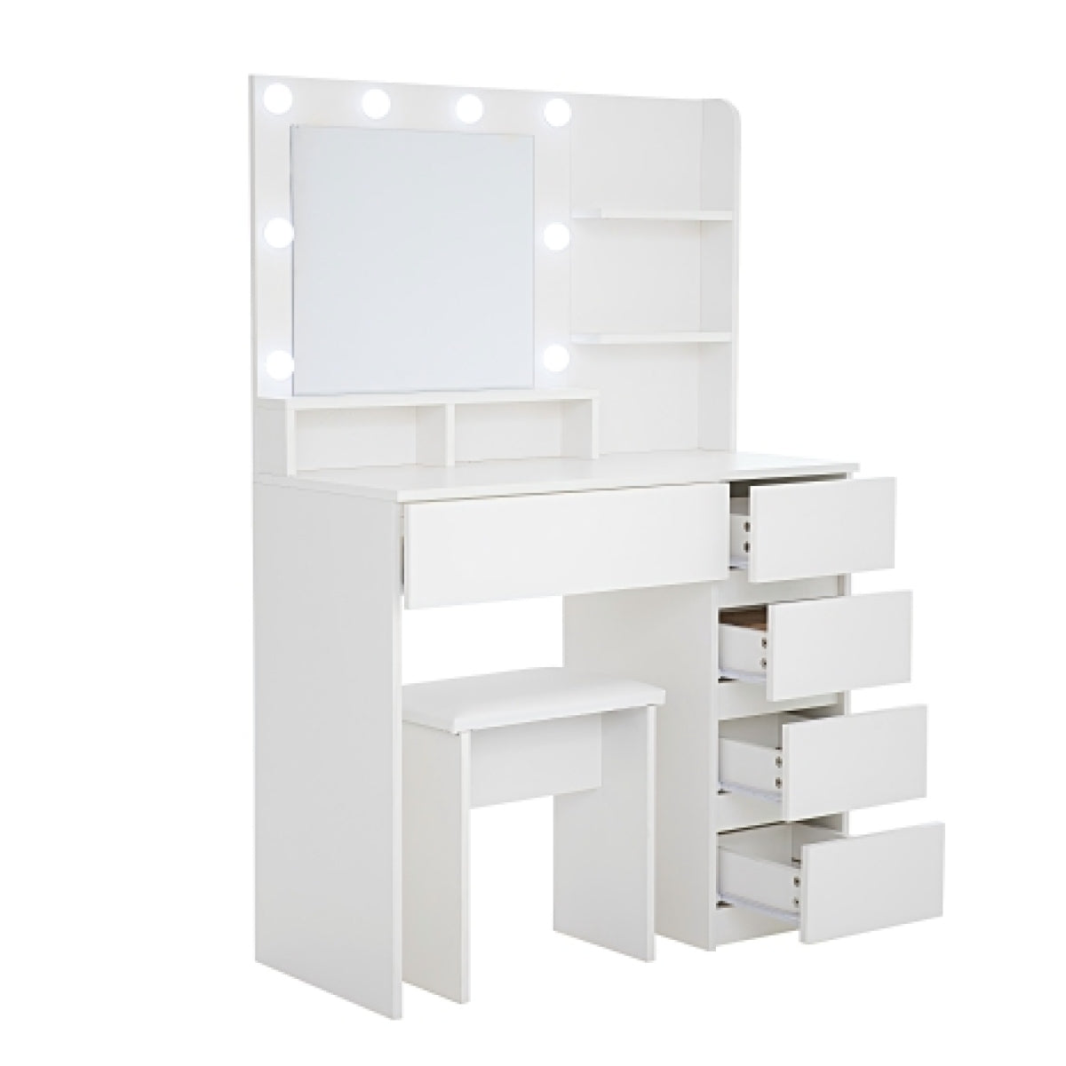 Hollywood Lighted Makeup Vanity Desk Set – Particle Board & MDF with Stool, White Bedroom – view 7