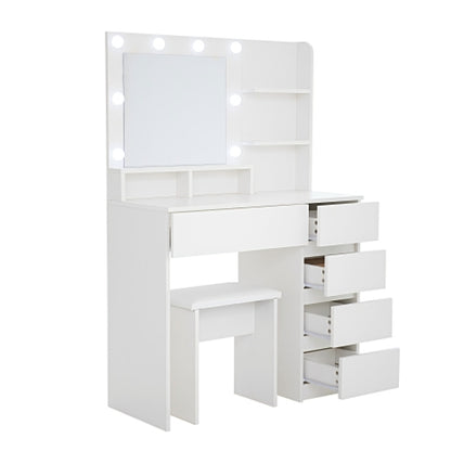 Hollywood Lighted Makeup Vanity Desk Set – Particle Board & MDF with Stool, White Bedroom – view 7