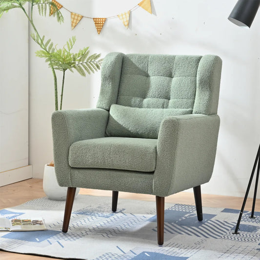 Teddy Fabric Mid-Century Accent Chair, Light Green