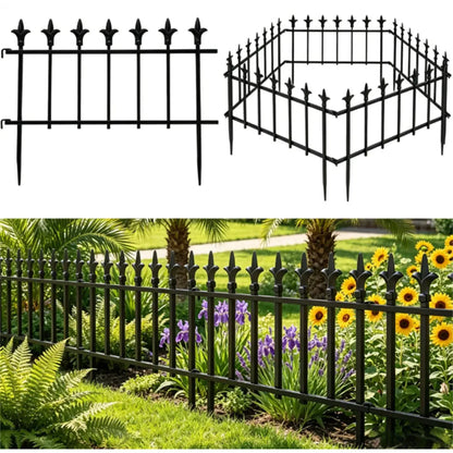 Foldable Decorative Metal Garden Border Fence, 10-Pack, Black