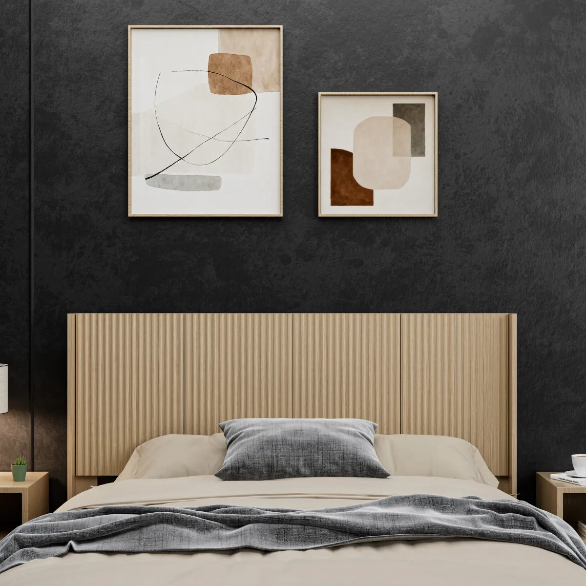 Fluted Panel Wood Headboard, Natural Oak