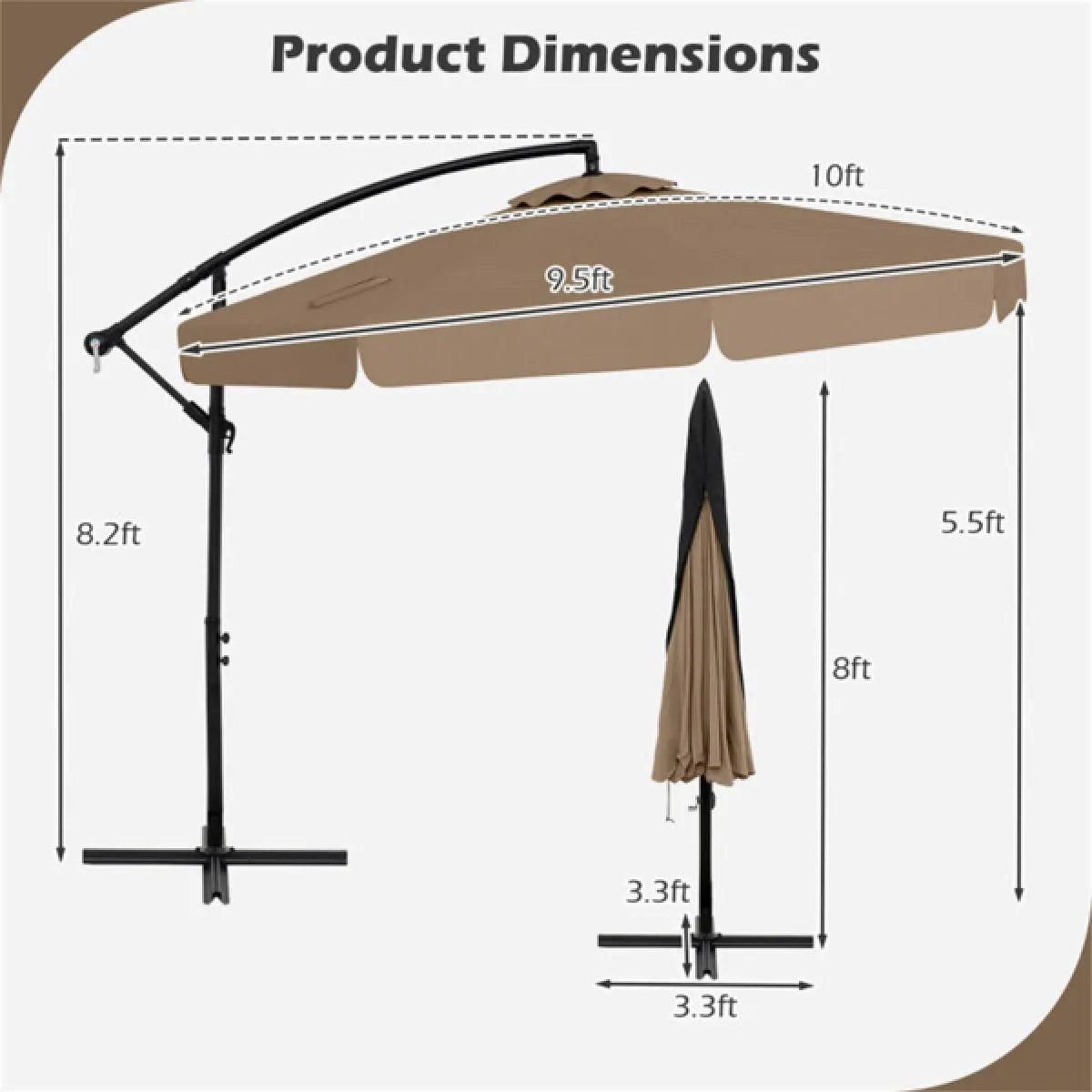 10ft Cantilever Patio Umbrella, Taupe