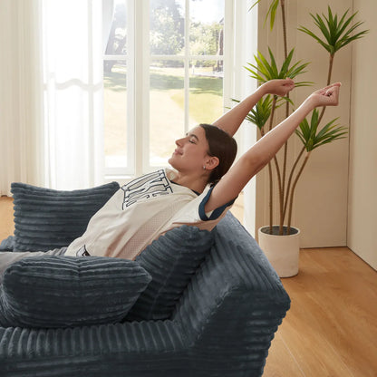 Oversized Chaise Lounge Chair – Corduroy Upholstered Indoor Lounge Sofa, Dark Grey – view 7