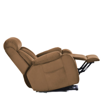 Power Lift Recliner Chair – Velvet Fabric with Wood & Steel Frame, Brown Living Room for Elderly – view 9