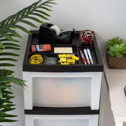 4-Drawer Narrow Rolling Storage Cart with Organizer Top, Black