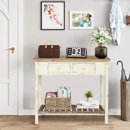 Vintage Two-Drawer Console Table with Open Shelf