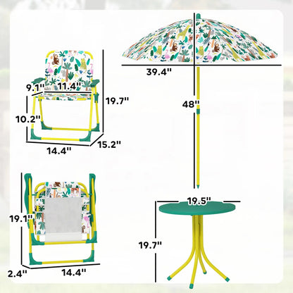 Kids Picnic Table with 2 Folding Chairs and Umbrella