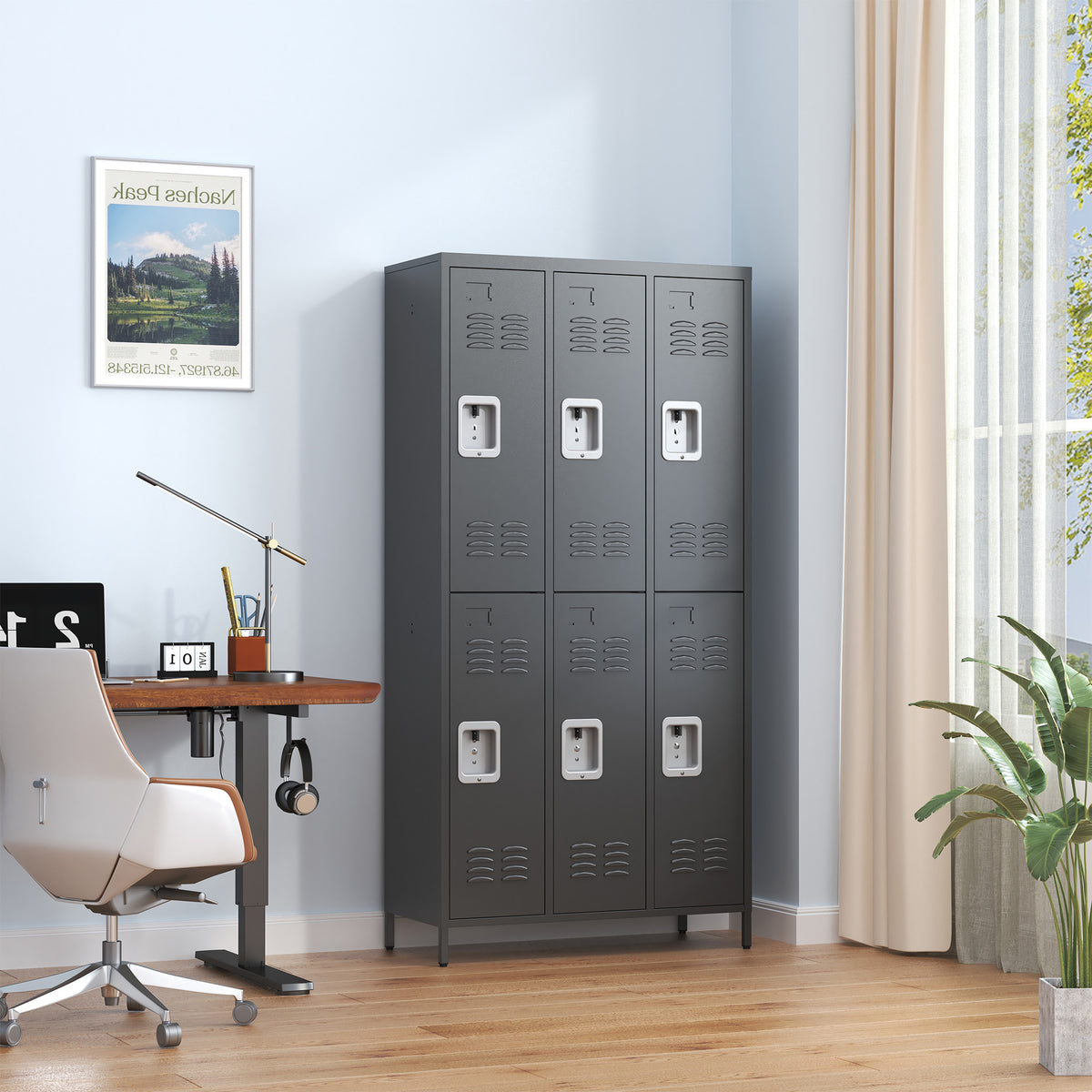 6-door metal locker, 72 inch, black