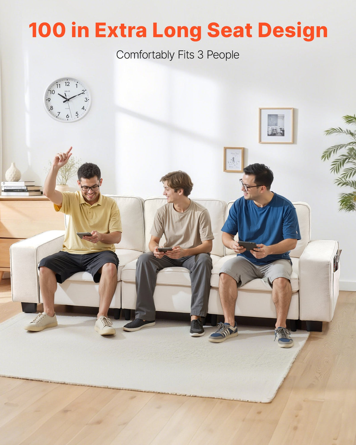 100 inch modular 3-seater sofa with storage, white