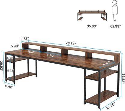 Two-person desk with monitor stands, 78 inch
