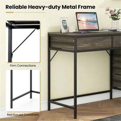 Dual desktop desk with 5 storage drawers