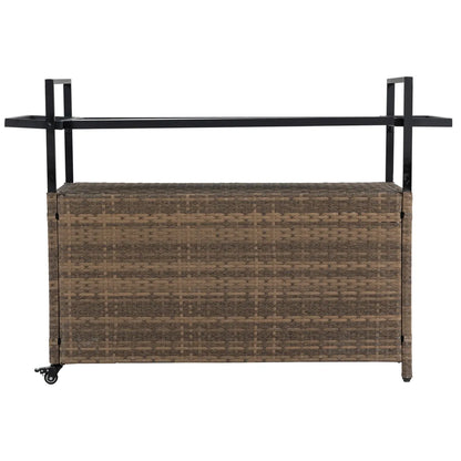 Outdoor Wicker Rolling Bar Cart with Glass Top – view 5