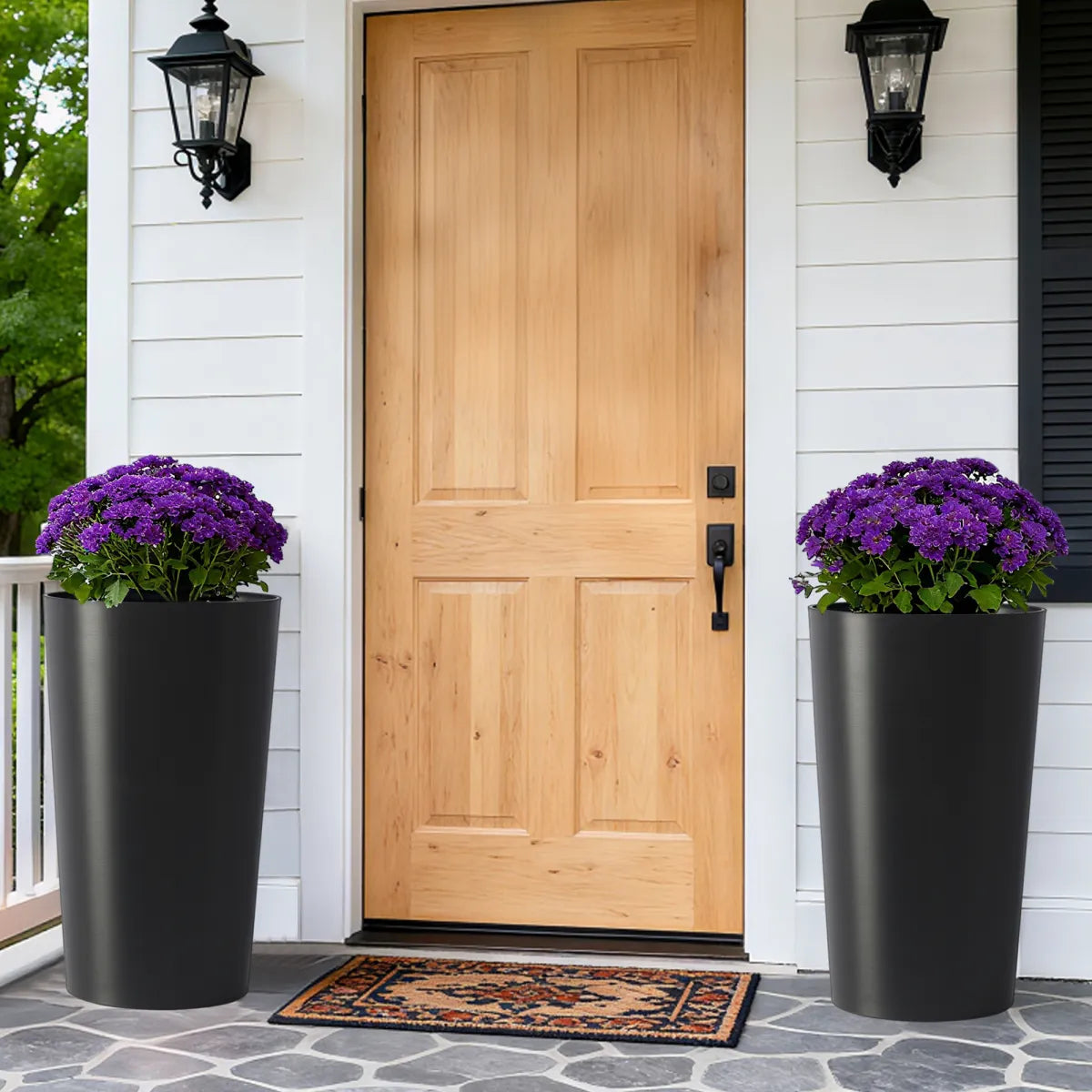 Set of 2 Tall Square Planters, Matte Black