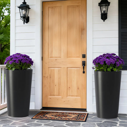 Set of 2 Tall Square Planters, Matte Black