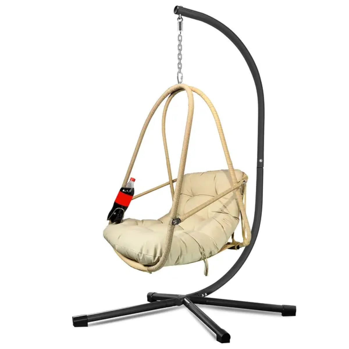 Woven Rattan Hanging Egg Chair with Stand, Khaki