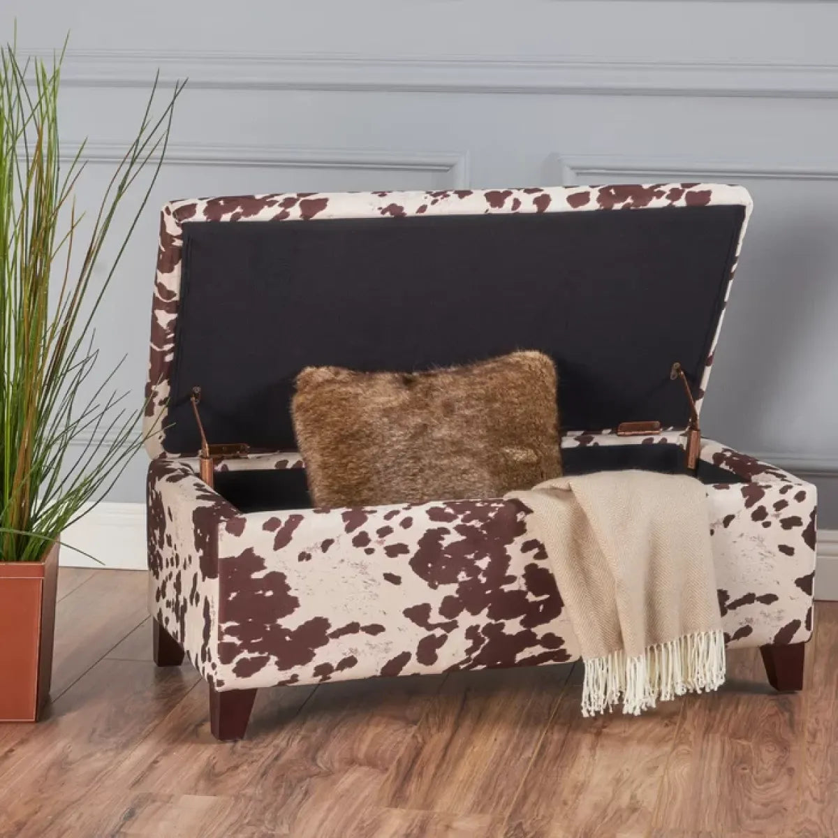 Velvet Storage Ottoman Bench, Brown Multi