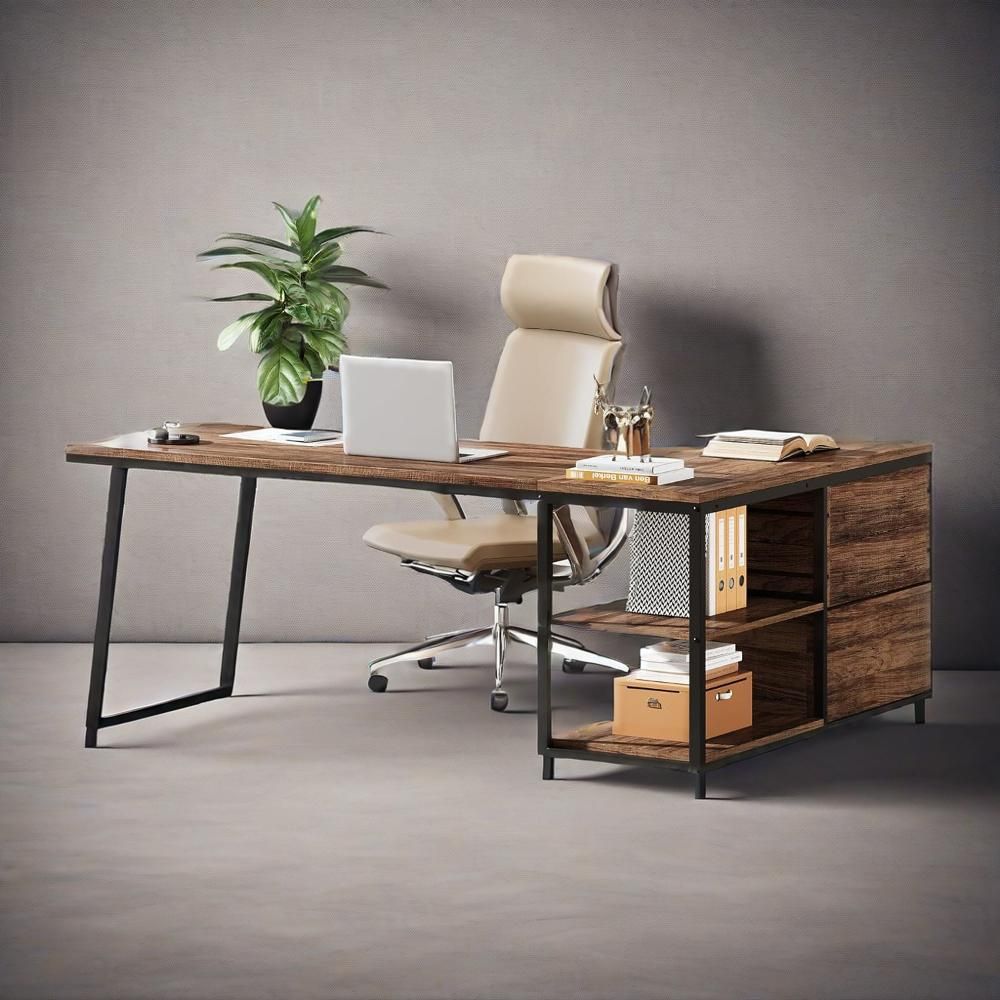 53 inch L-shaped reversible desk with file drawer