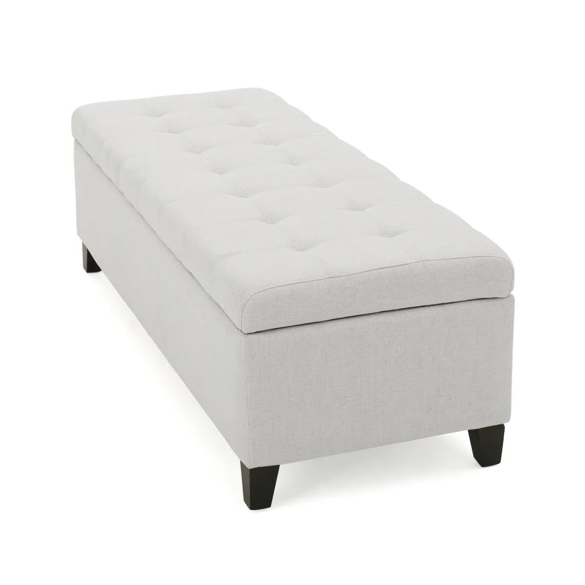Upholstered Storage Ottoman Bench, Light Grey