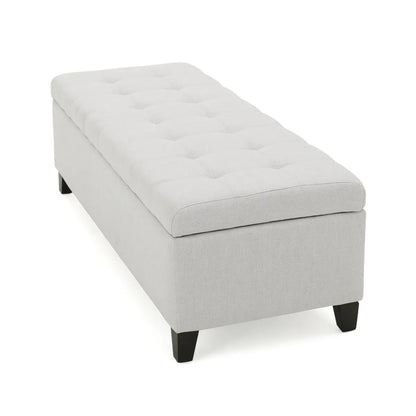 Upholstered Storage Ottoman Bench, Light Grey