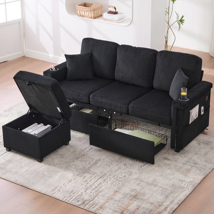 Modular Velvet Sofa with LED & USB-C, Black