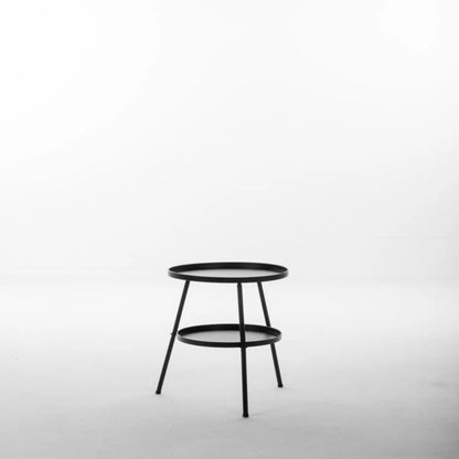 Round Two-Tier Metal Side Table for Patio and Indoor Use, Black