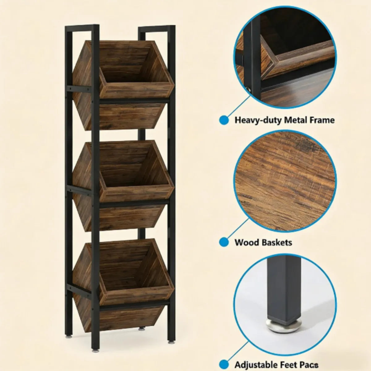 Industrial Wine Rack Cabinet – 36-Bottle Freestanding Storage, Rustic Brown – view 4