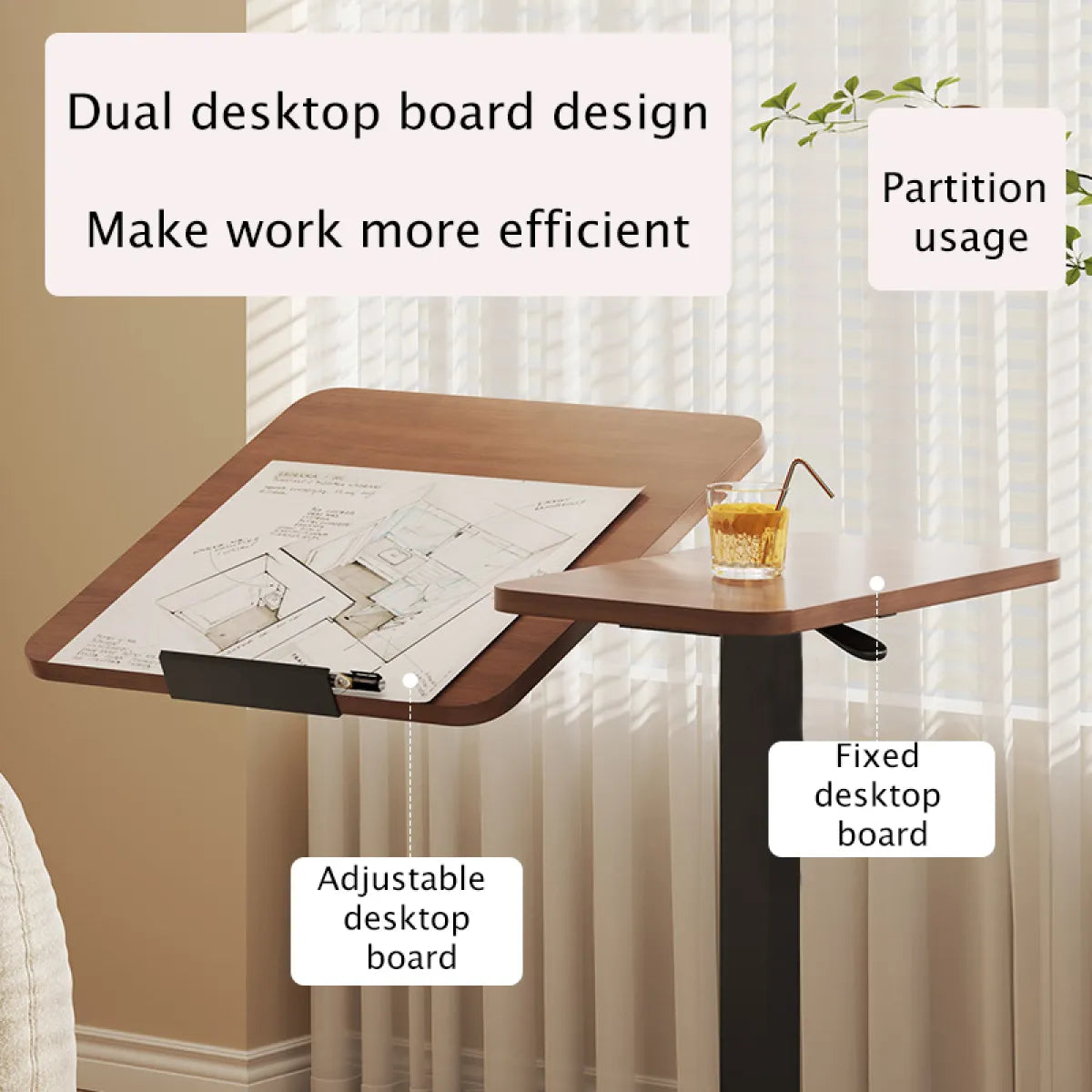 Overbed Rolling Laptop Desk – Tilting Adjustable Height Table