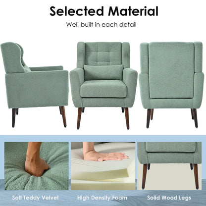 Teddy Fabric Mid-Century Accent Chair, Light Green
