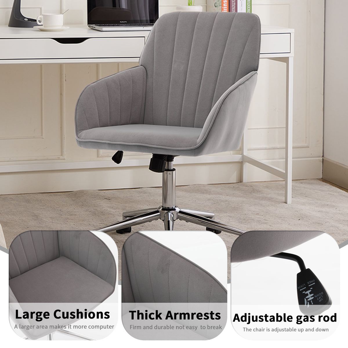 Velvet Swivel Office Chair, Gray – alternate view 1