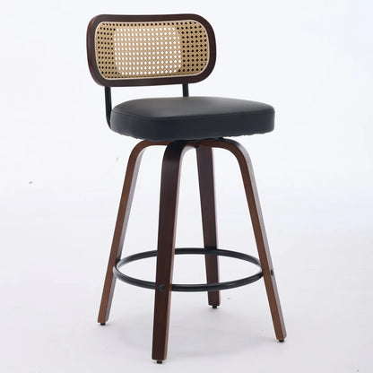 Set of 2 Rattan Cane-Back Swivel Counter Stools