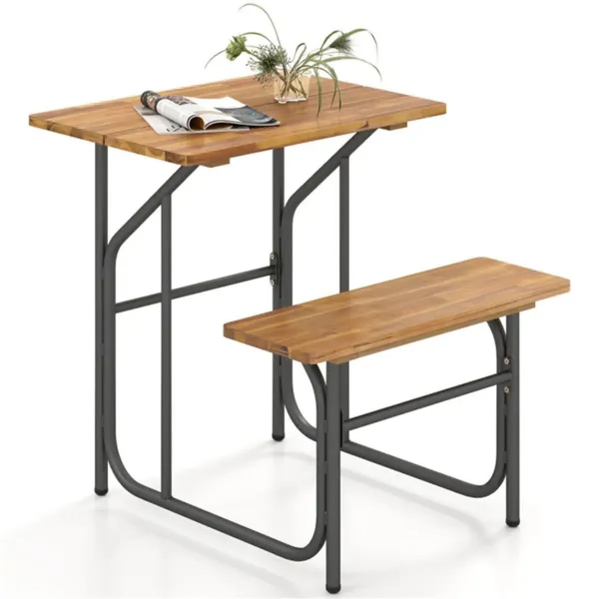Acacia Wood Patio Table and Bench Set, Combinable for Picnic and Leisure