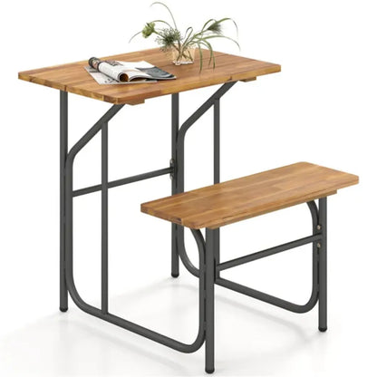 Acacia Wood Patio Table and Bench Set, Combinable for Picnic and Leisure