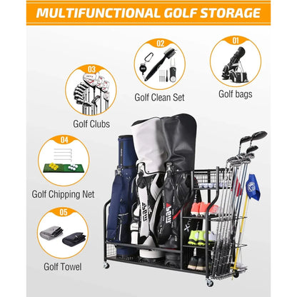 Extra Large Golf Bag Storage Rack for Garage, Holds 4 Golf Bags and Accessories