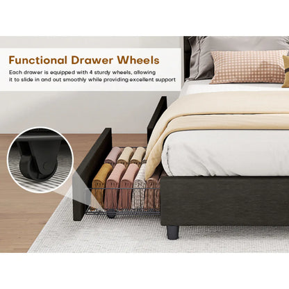 Queen Upholstered Vertical Channel Bed Frame with Storage Drawers – view 6
