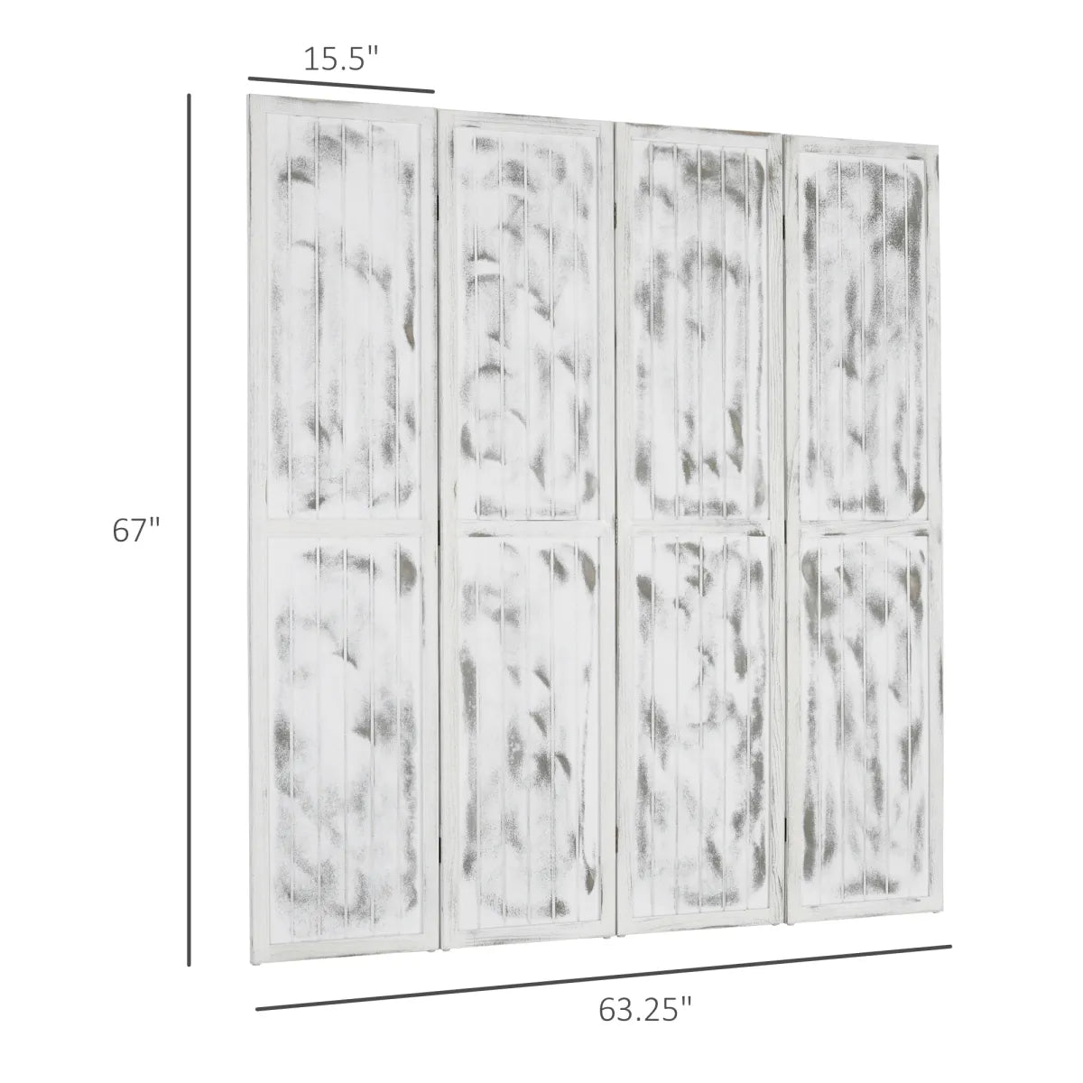 Rustic White Wood Folding Room Divider Screen