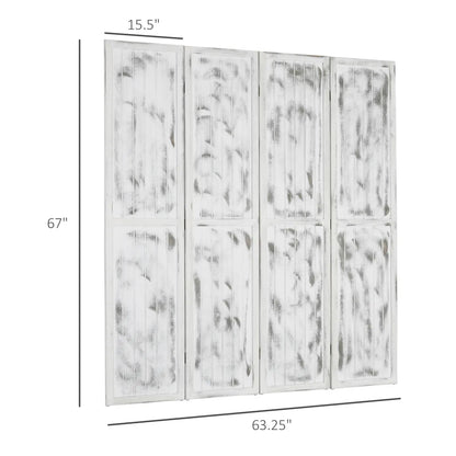 Rustic White Wood Folding Room Divider Screen