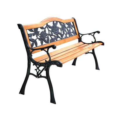 Wooden Garden Loveseat Bench with Iron Armrests