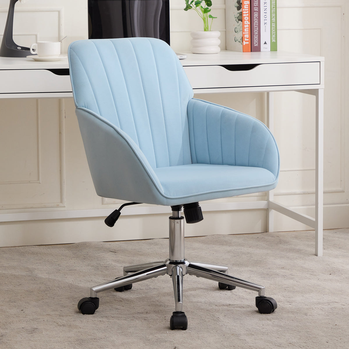 Velvet Swivel Office Chair, Baby Blue