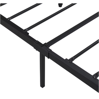 Queen Metal Platform Bed Frame – Wood Headboard & Footboard with USB Port, Black+Brown Bedroom – view 8